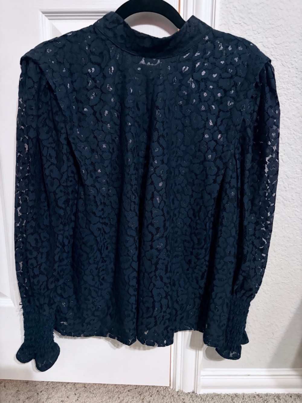 Ann Taylor Black Lace High-Neck Long-Sleeve Blouse